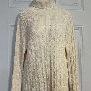 St.‎ John's Bay Classic Cream Cable Knit Turtleneck Sweater  SZ Large Beige